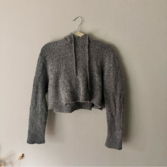 Allsaints Ava Hoodie Wool Cropped in Grey Size Medium - Picture 2 of 10
